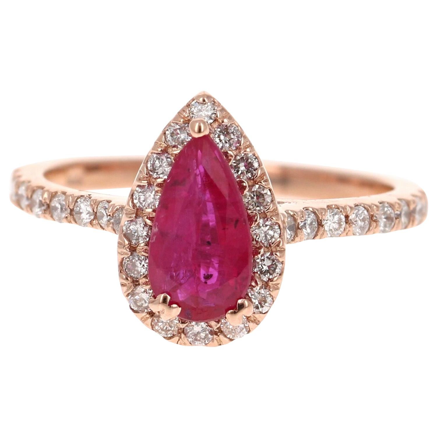 GIA Certified 1.41 Carat Ruby Diamond 14 Karat Rose Gold Bridal Ring