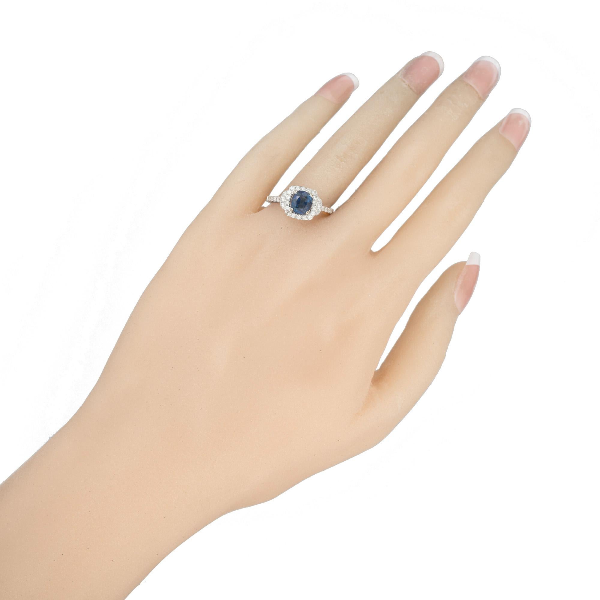 GIA Certified 1.41 Carat Sapphire Diamond Halo Gold Engagement Ring For Sale 5