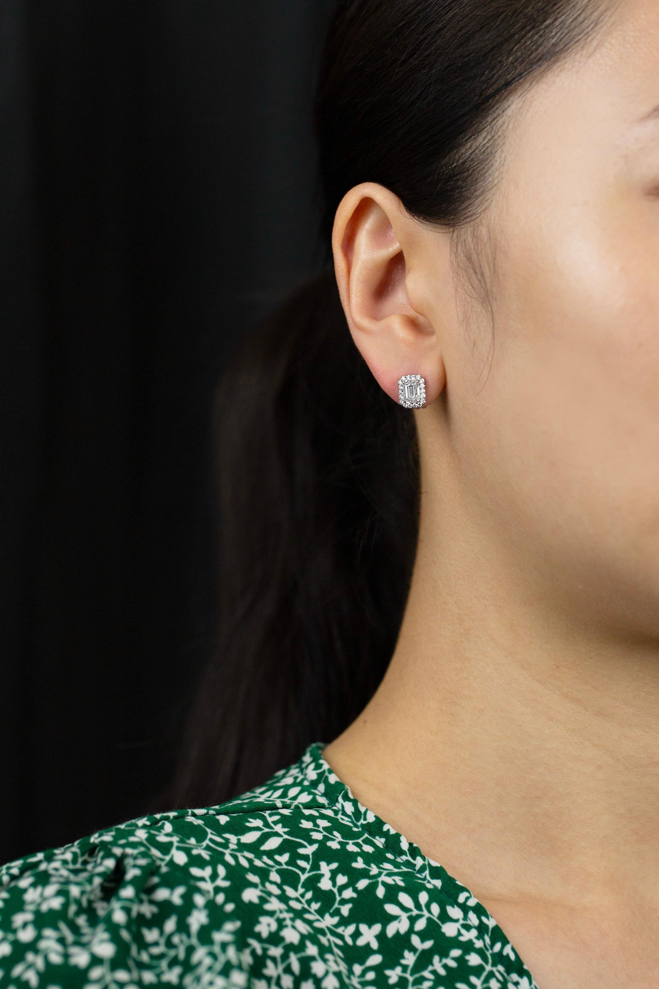 emerald cut diamond halo earrings