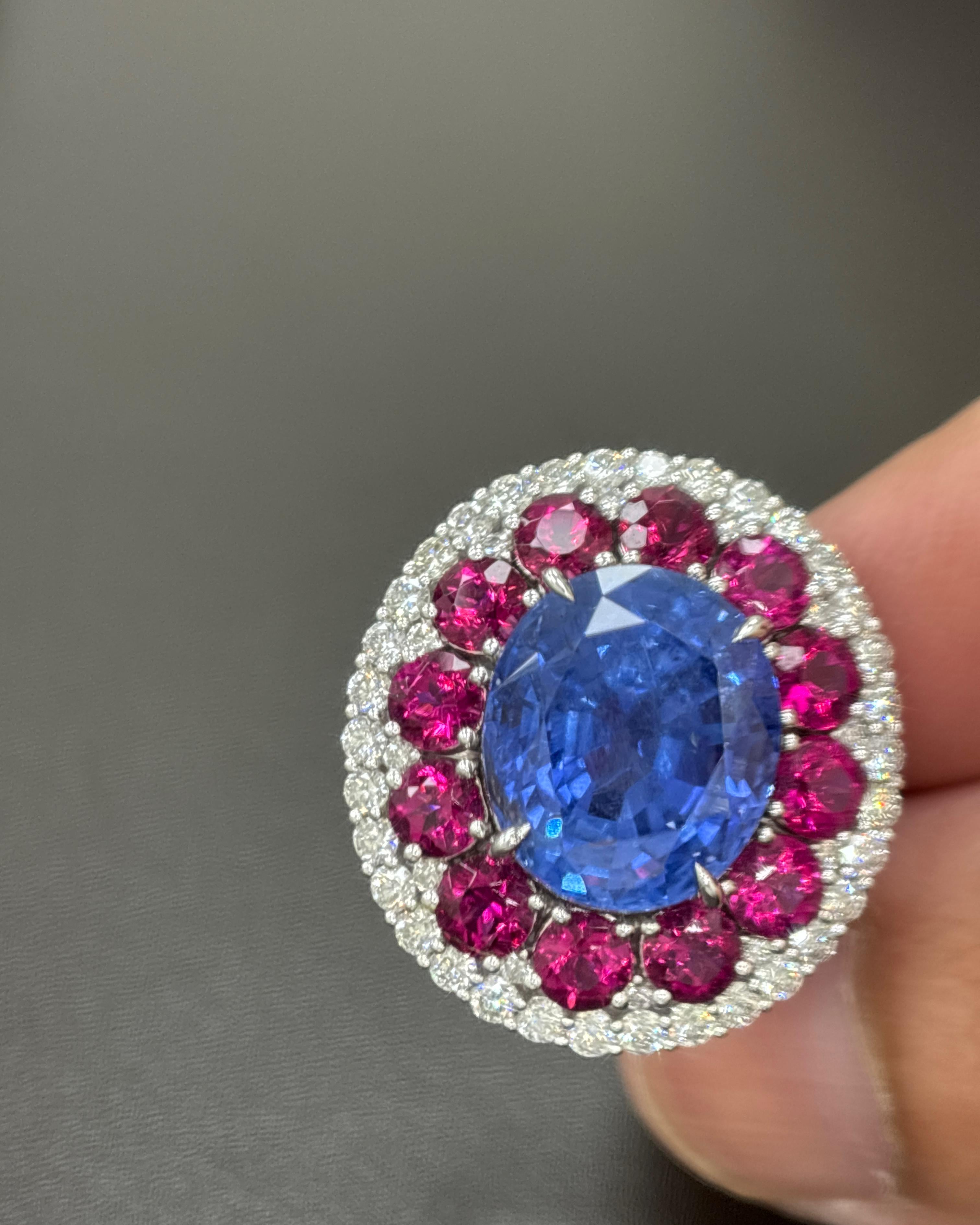 GIA zertifiziert 14.11 Karat Ceylon No Heat Blauer Saphir Weißer Diamant Gold Ring für Damen oder Herren im Angebot