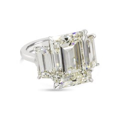 GIA Certified 14.18 Carats Emerald Cut Diamond Three-Stone Engagement Ring