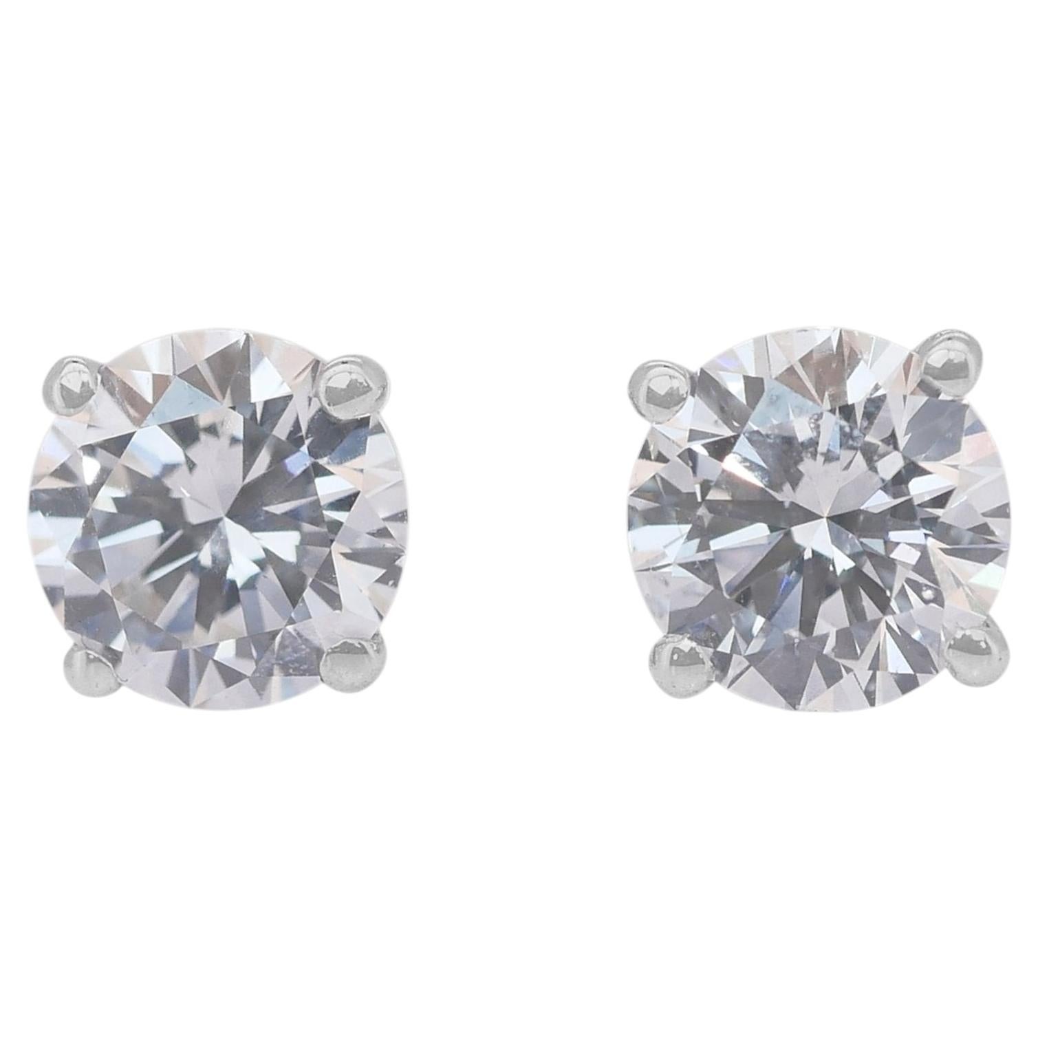 GIA Certified 1.41ct Diamond Stud Earrings in 18k White Gold