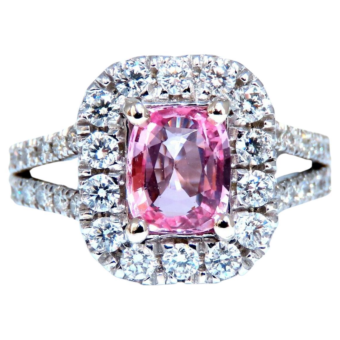 GIA zertifiziert 1,41ct natürlichen Padparadscha Saphir Diamanten Ring 14kt*
