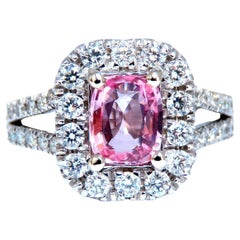 GIA Certified 1.41ct Natural Padparadscha Sapphire Diamonds Ring 14kt*