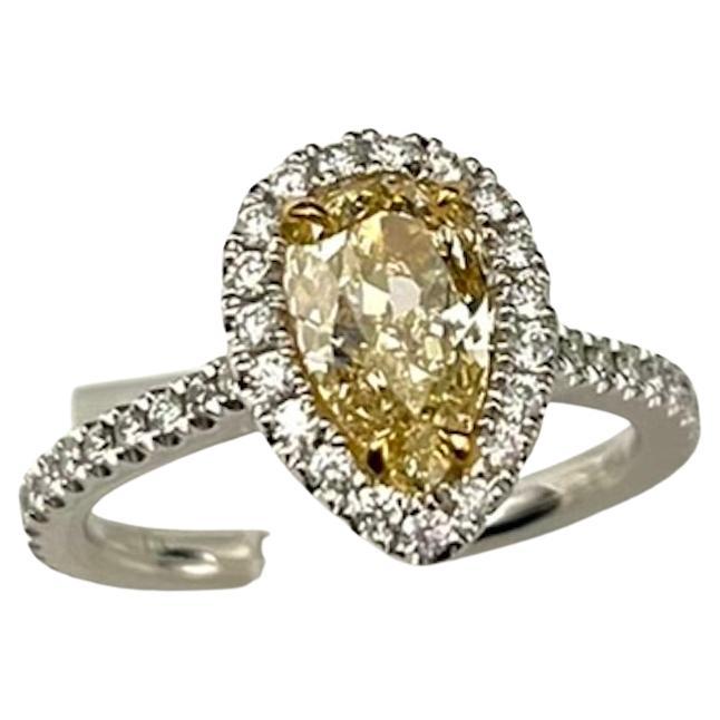 GIA Certified 1.41Ct Pear Shape Natural Fancy Yellow-VS1 Ring For Sale