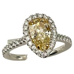 GIA Certified 1.41Ct Pear Shape Natural Fancy Yellow-VS1 Ring