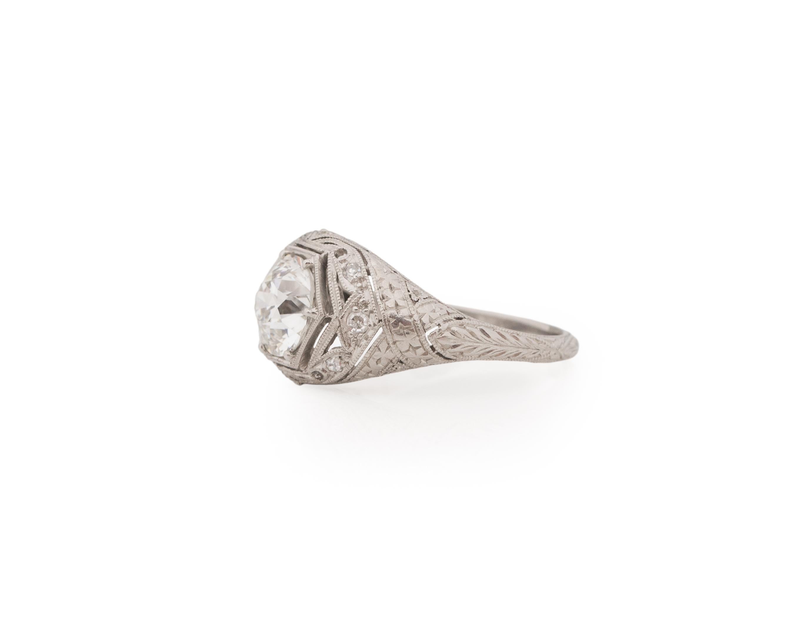 Old European Cut GIA Certified 1.42 Carat Art Deco Diamond Platinum Engagement Ring For Sale