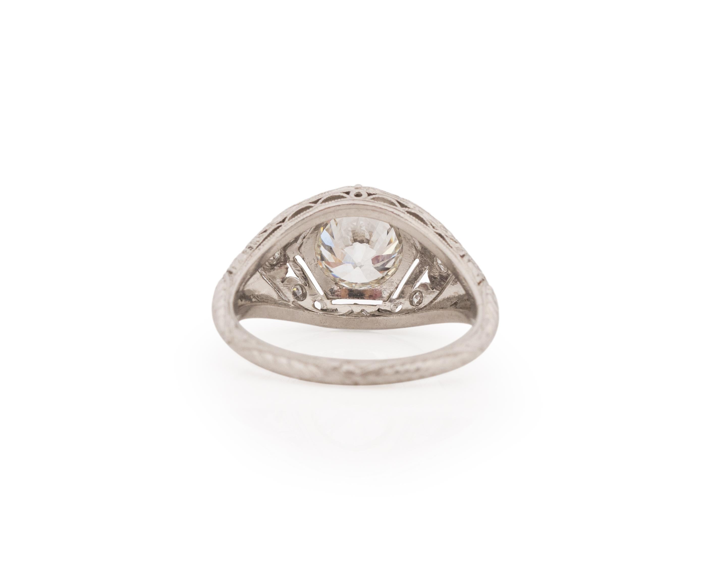 Bague de fiançailles Art déco en platine avec diamants de 1,42 carat certifiés GIA Bon état - En vente à Atlanta, GA