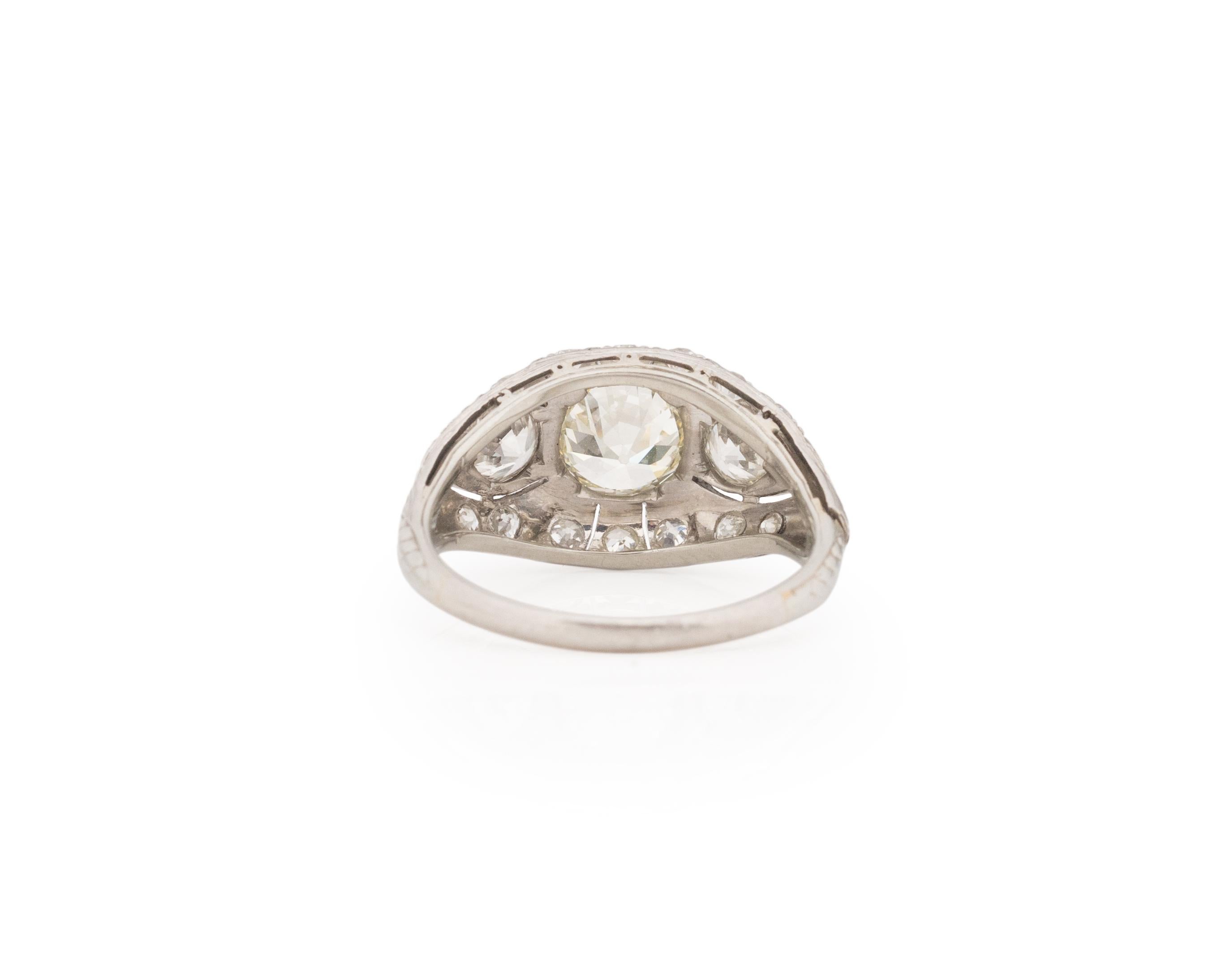 GIA Certified 1.42 Carat Art Deco Diamond Platinum Engagement Ring In Good Condition For Sale In Atlanta, GA
