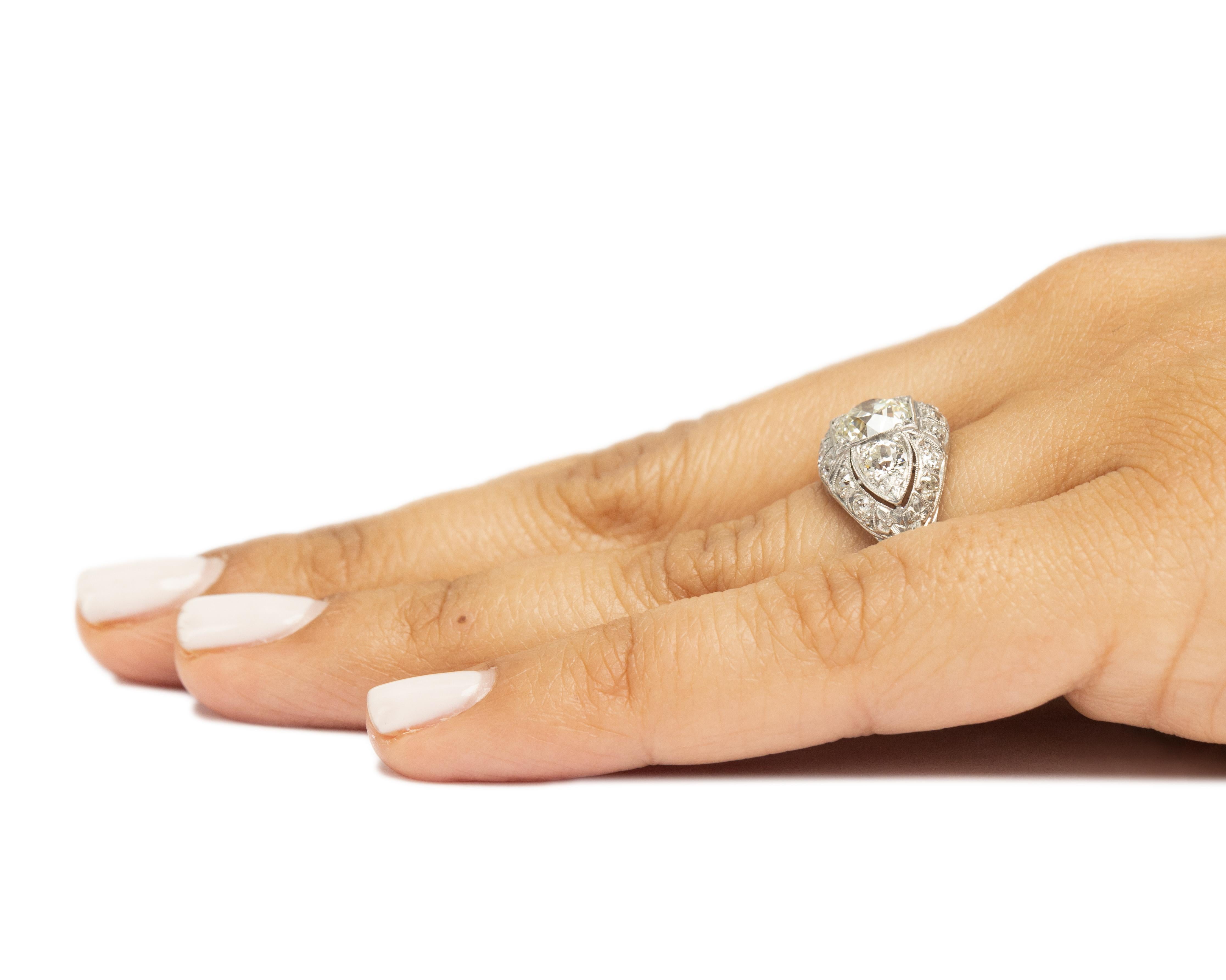 Bague de fiançailles Art déco en platine avec diamants de 1,42 carat certifiés GIA Pour femmes en vente