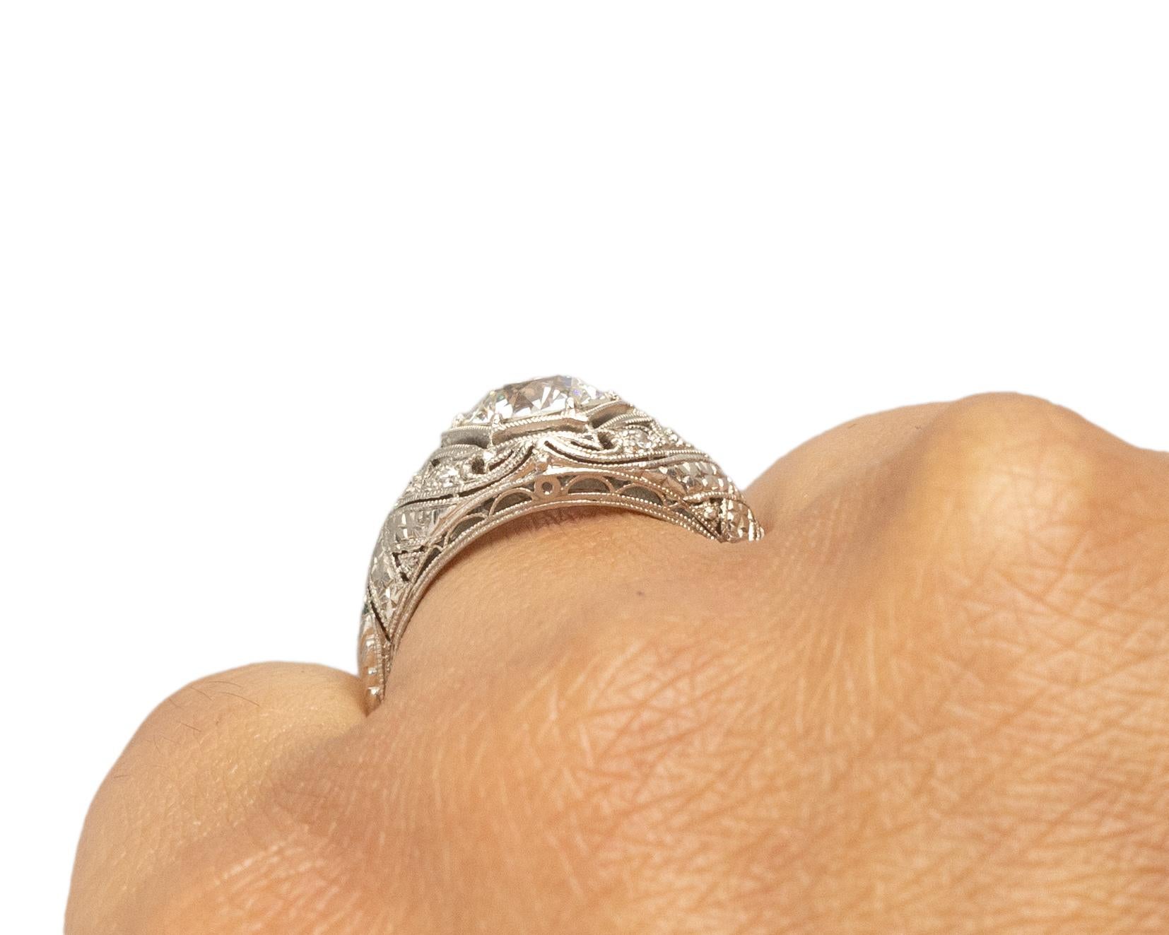GIA Certified 1.42 Carat Art Deco Diamond Platinum Engagement Ring For Sale 1