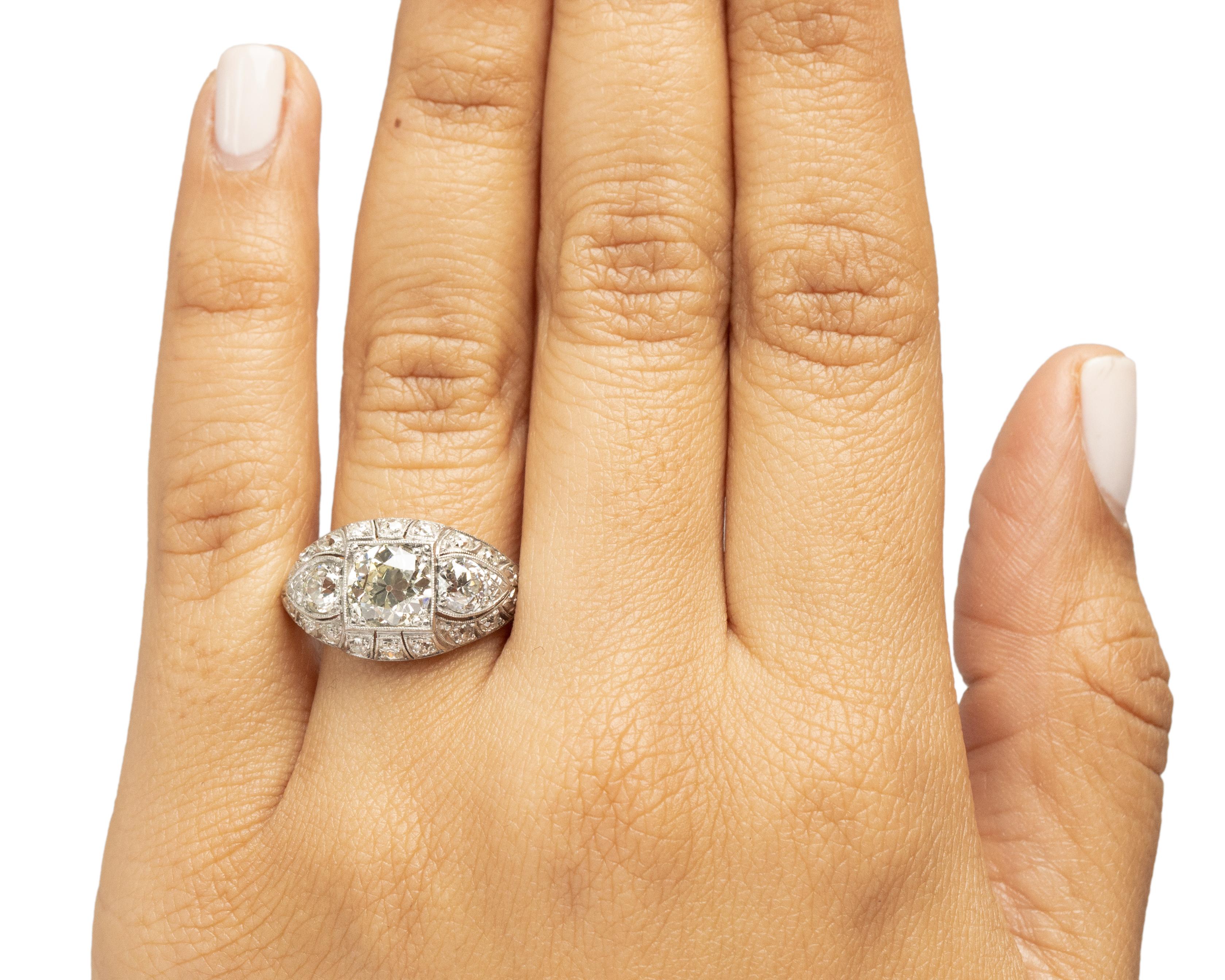 Bague de fiançailles Art déco en platine avec diamants de 1,42 carat certifiés GIA en vente 1