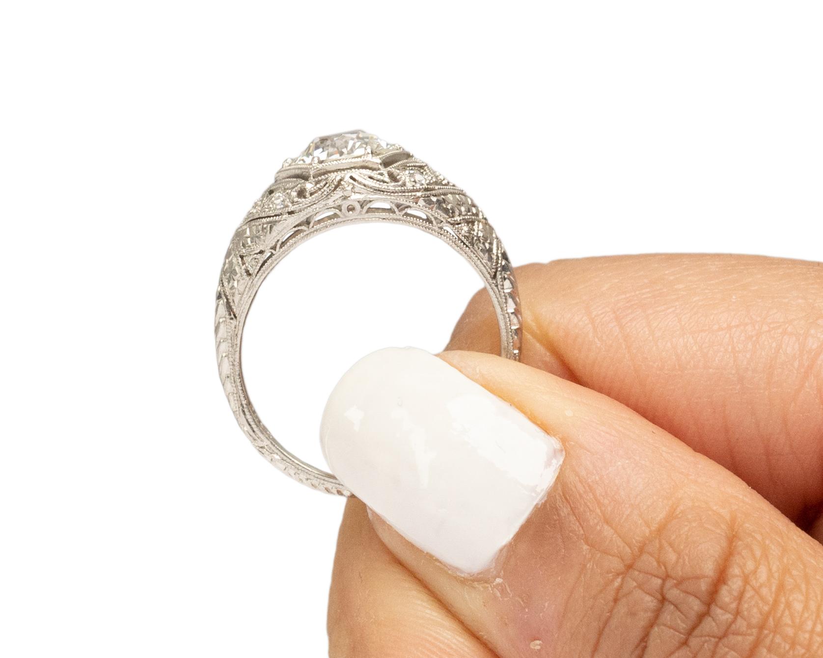 Bague de fiançailles Art déco en platine avec diamants de 1,42 carat certifiés GIA en vente 3