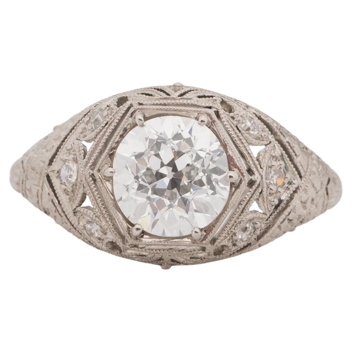 GIA Certified 1.42 Carat Art Deco Diamond Platinum Engagement Ring For Sale