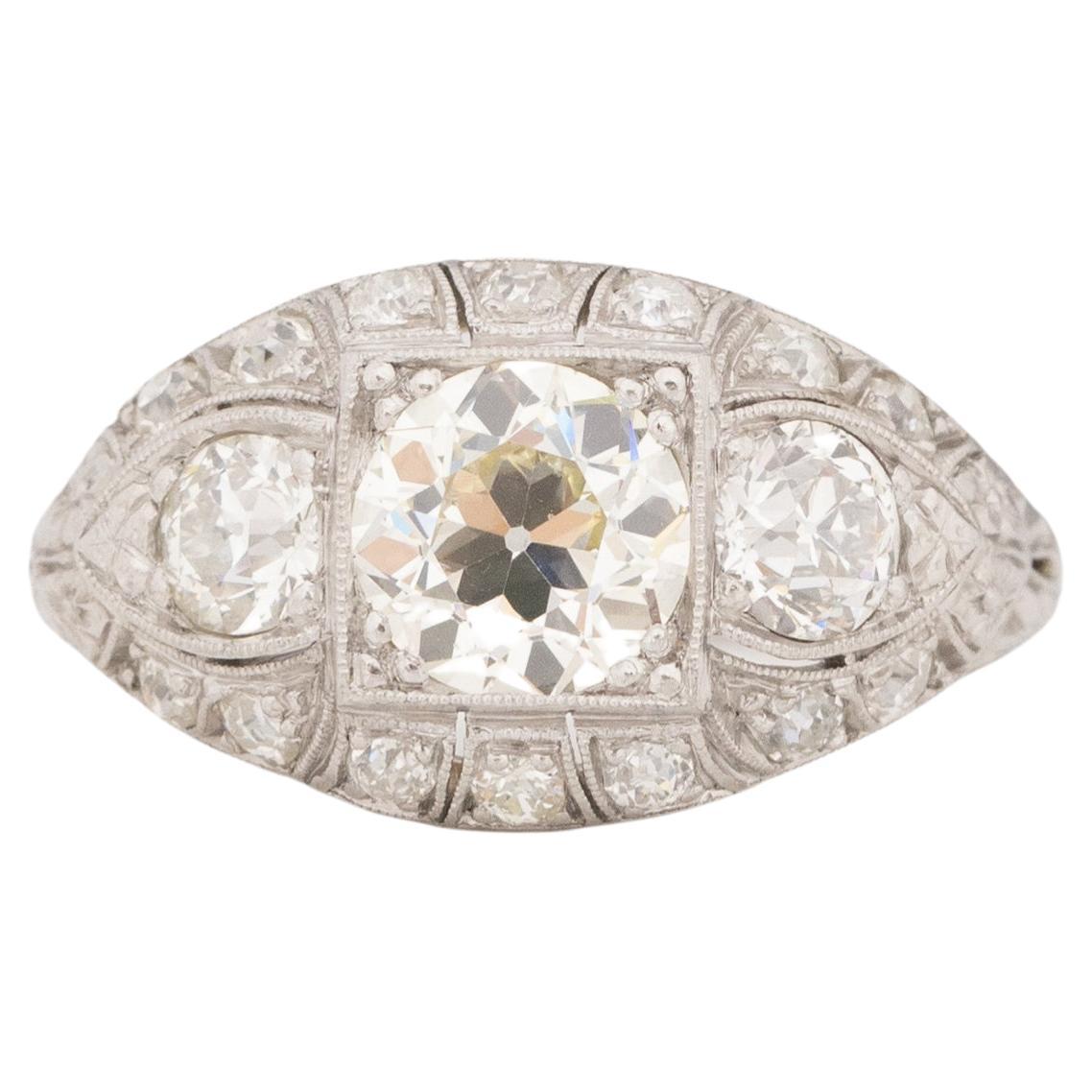 GIA Certified 1.42 Carat Art Deco Diamond Platinum Engagement Ring