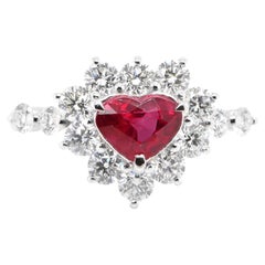 GIA Certified 1.42 Carat Natural Heart-Cut Ruby and Diamond Ring Set in Platinum