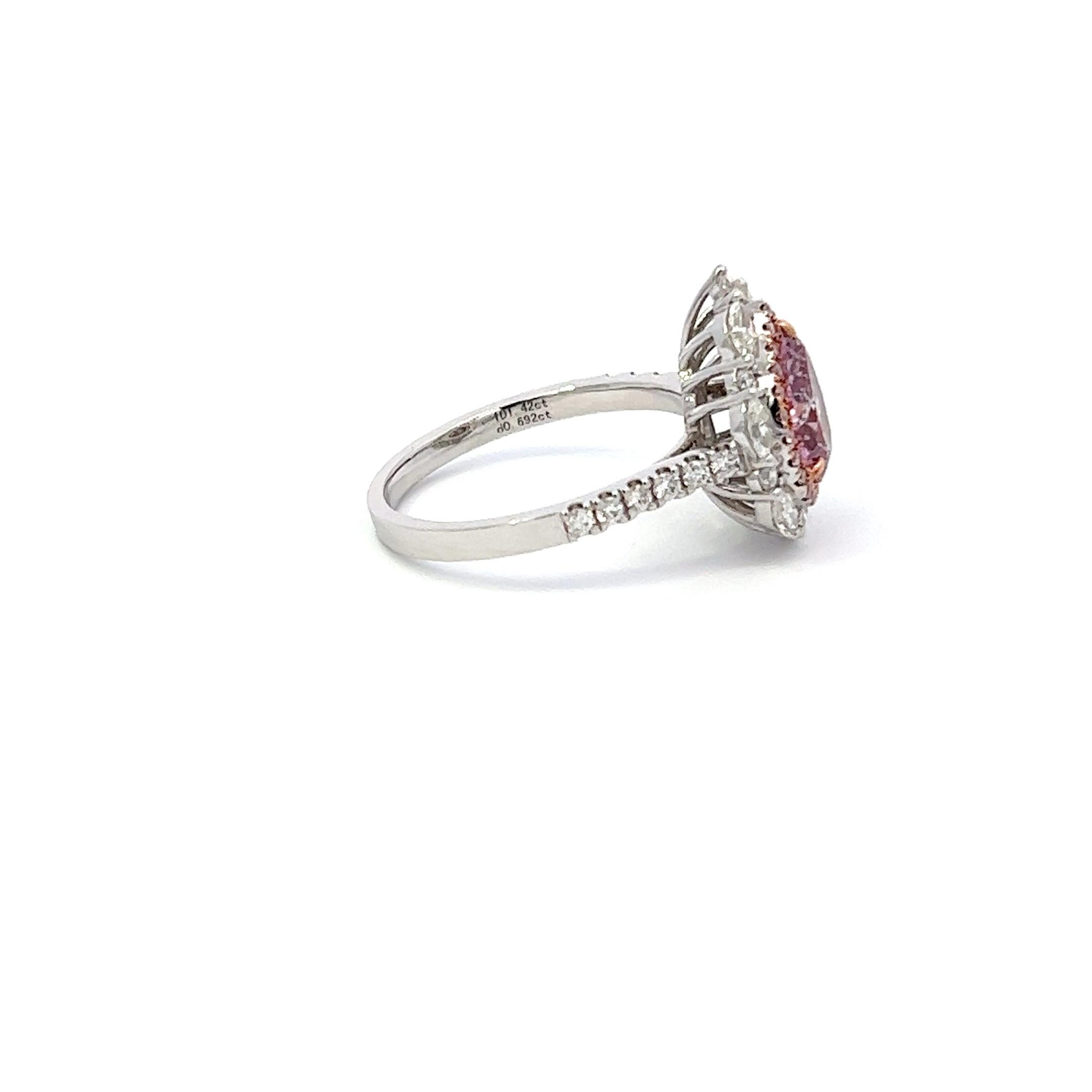 GIA Certified 1.42 Carat Pink Diamond Ring In New Condition For Sale In Los Angeles, CA