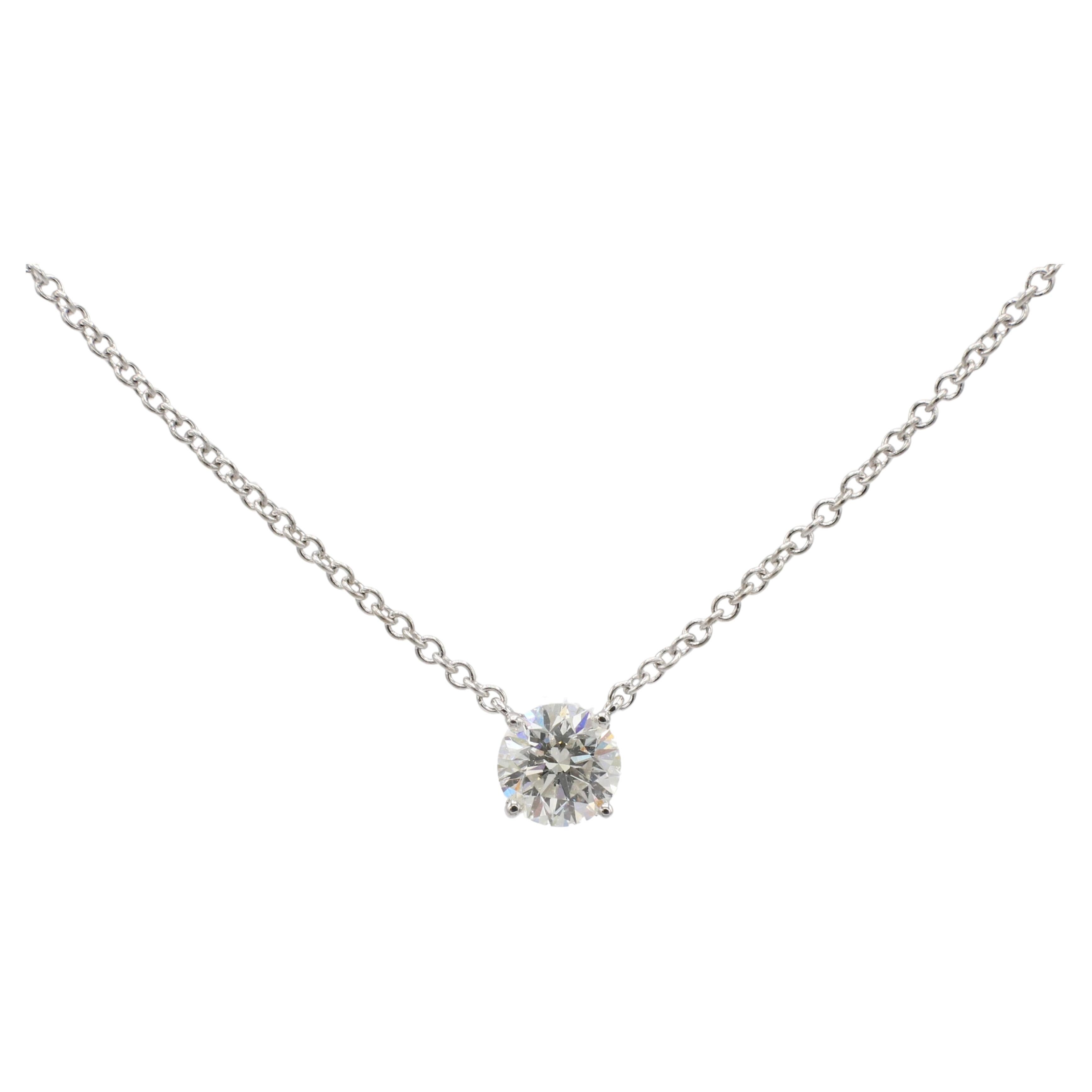 GIA Certified 1.42 Carat Round Natural Diamond Drop Necklace 14K White Gold