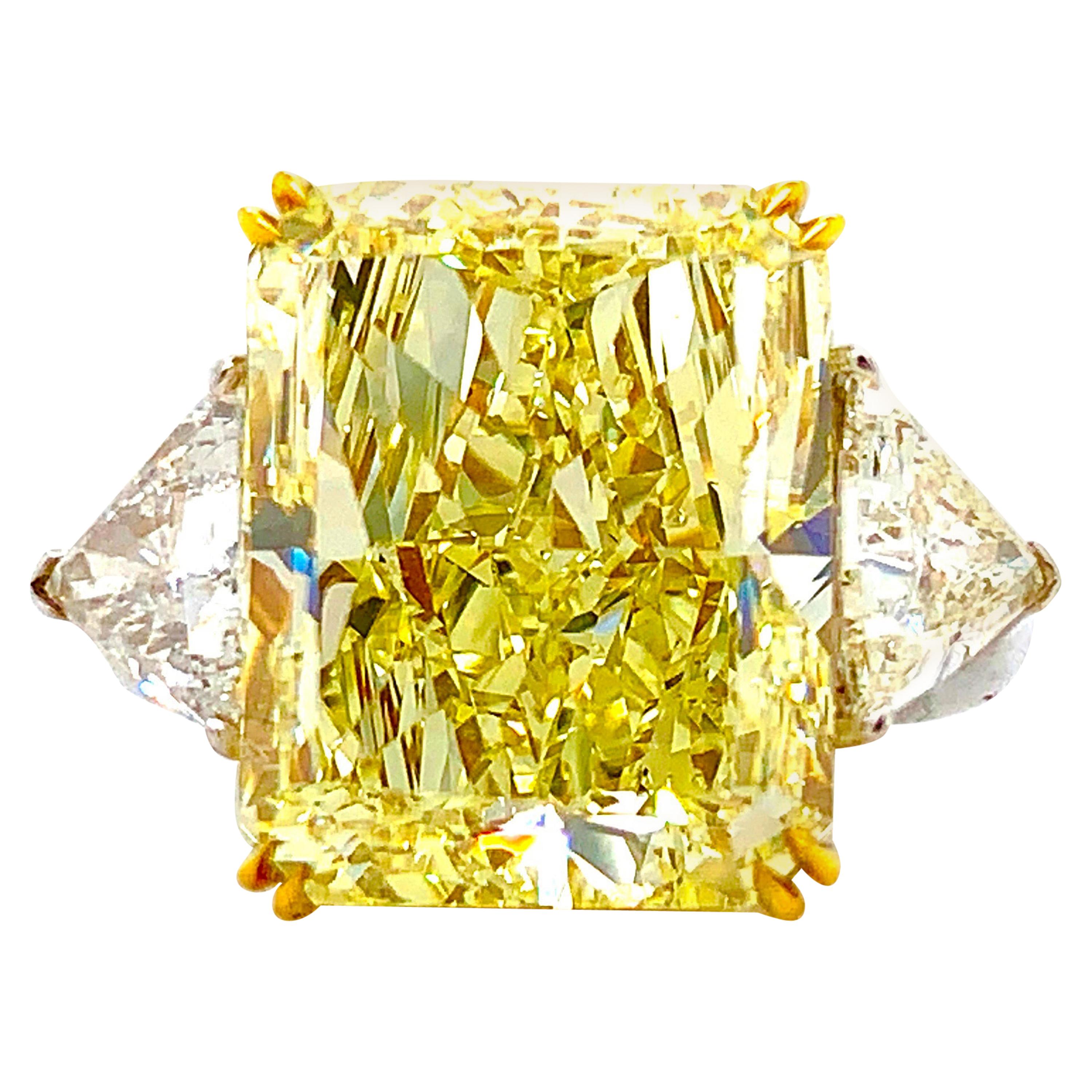GIA Certified 14.20 Carat Fancy Yellow Radiant Cut Diamond Engagement Ring