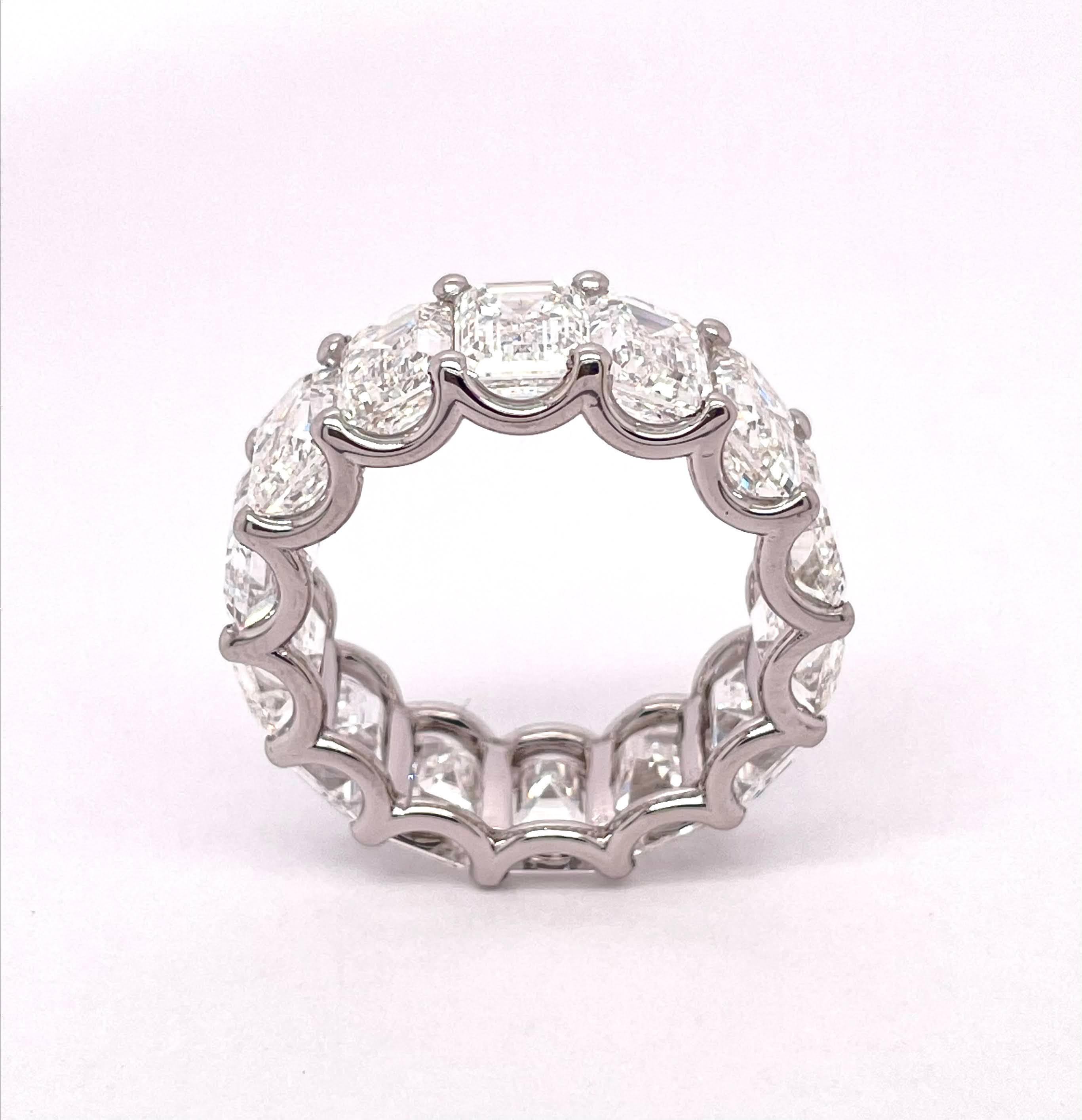 Classic Eternity Ring with 14.24 carats of 14 Emerald cut diamonds are all GIA certified. Our fine diamonds are well-picked and has D-G color, VS2-VVS1 clarity. These diamonds are beautifully mounted on a exquisite Platinum setting.
We custom any
