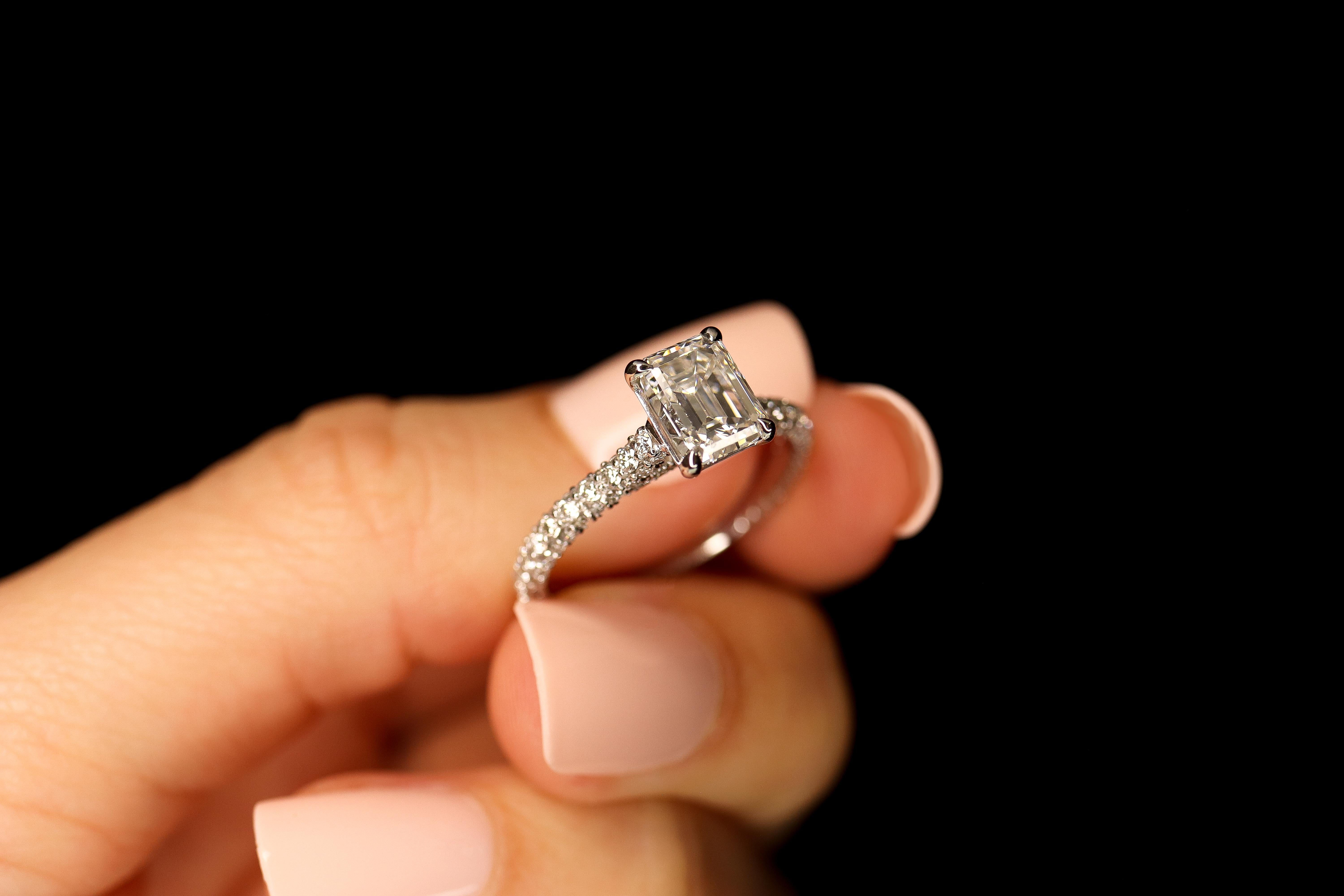 Women's GIA Certified 1.42 Carat Emerald Cut Diamond Ring For Sale