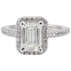 GIA Certified 1.43 Carat I IF Emerald Cut Halo Diamond Engagement Ring