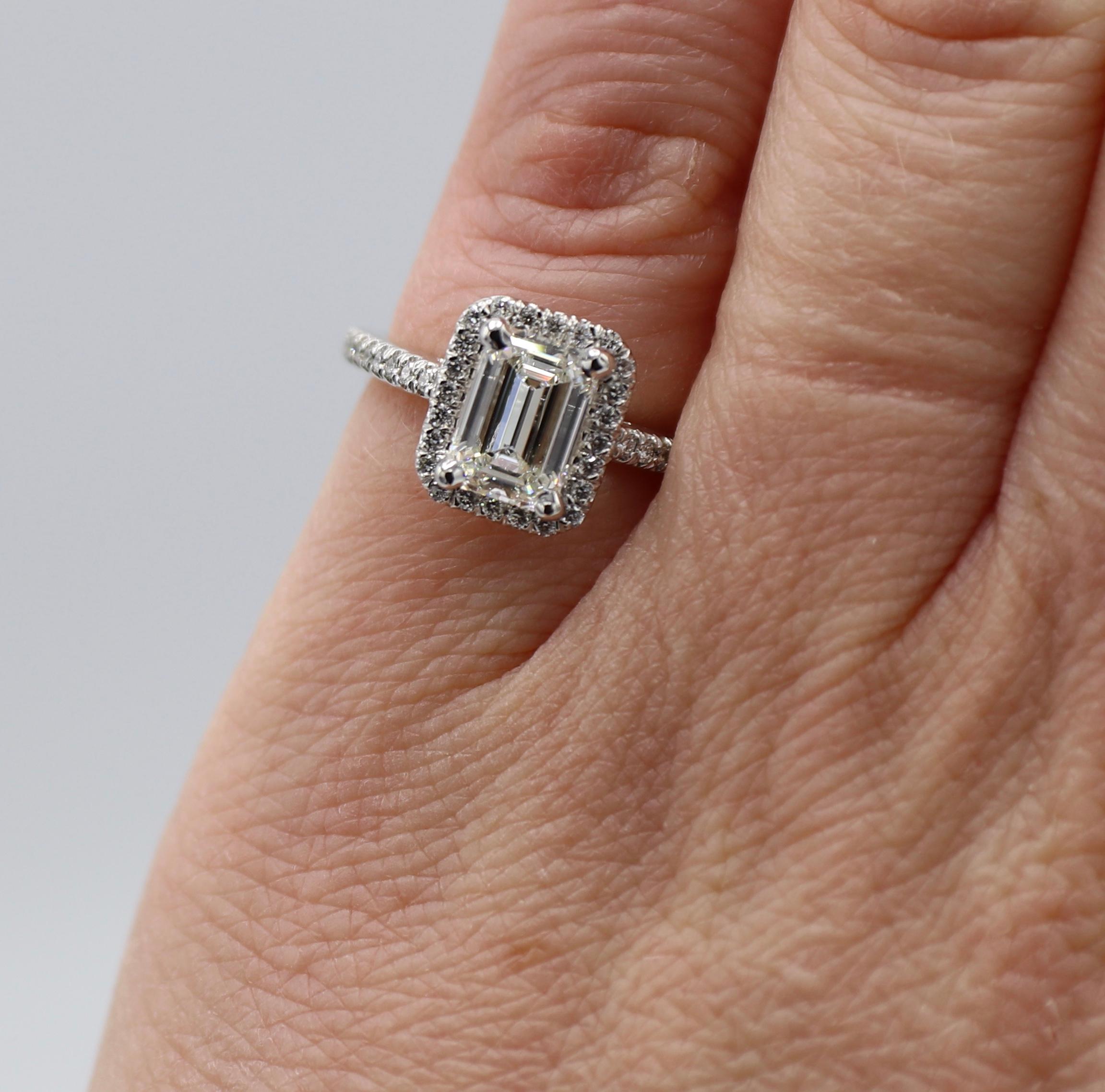 GIA Certified 1.43 Carat I IF Emerald Cut Halo Diamond Engagement Ring 5