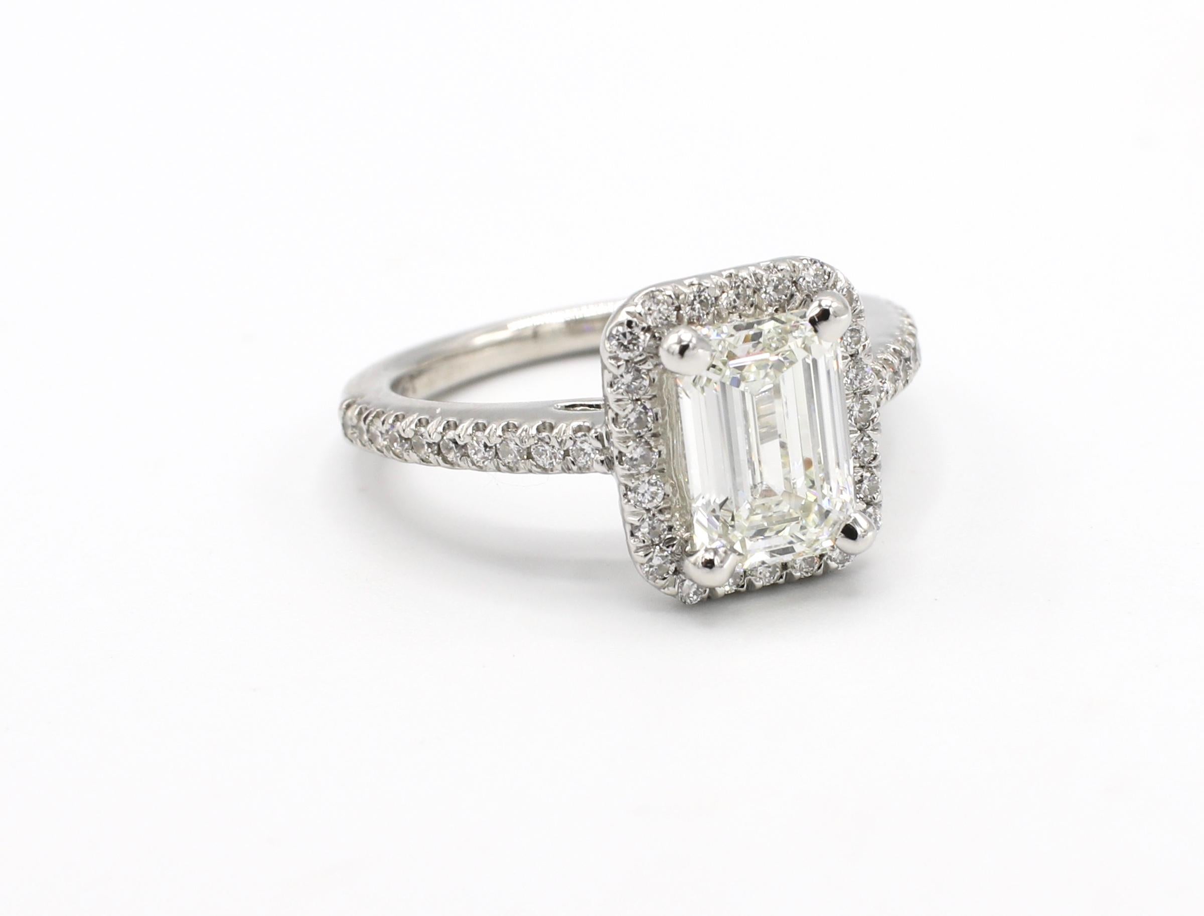 Modern GIA Certified 1.43 Carat I IF Emerald Cut Halo Diamond Engagement Ring