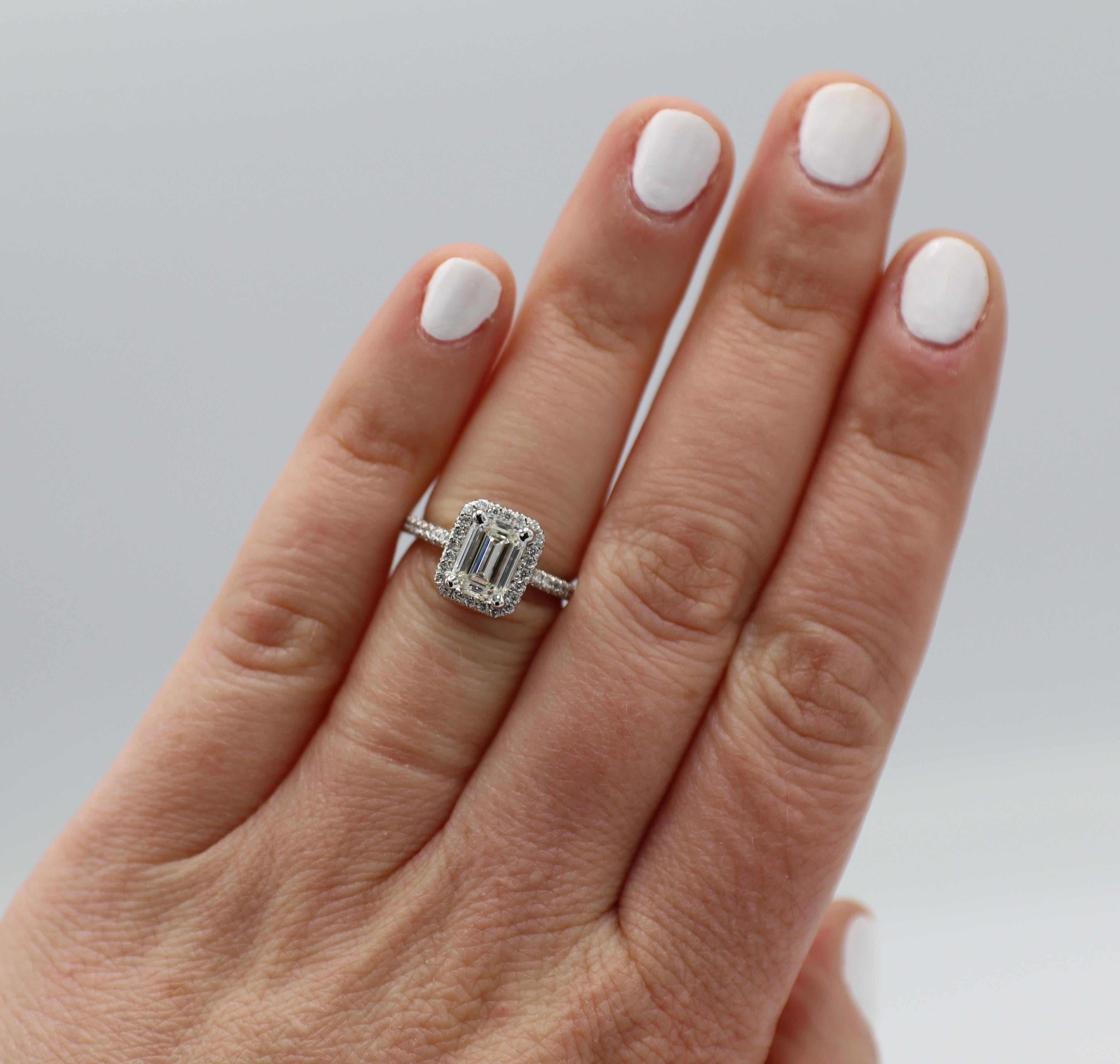 GIA Certified 1.43 Carat I IF Emerald Cut Halo Diamond Engagement Ring 4