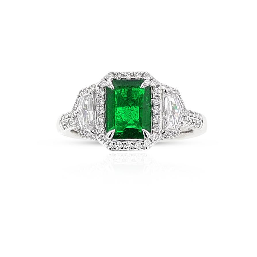 Octagon Cut GIA Certified 1.43 carat Octagonal Step-Cut Emerald and Diamond Ring, 18k For Sale