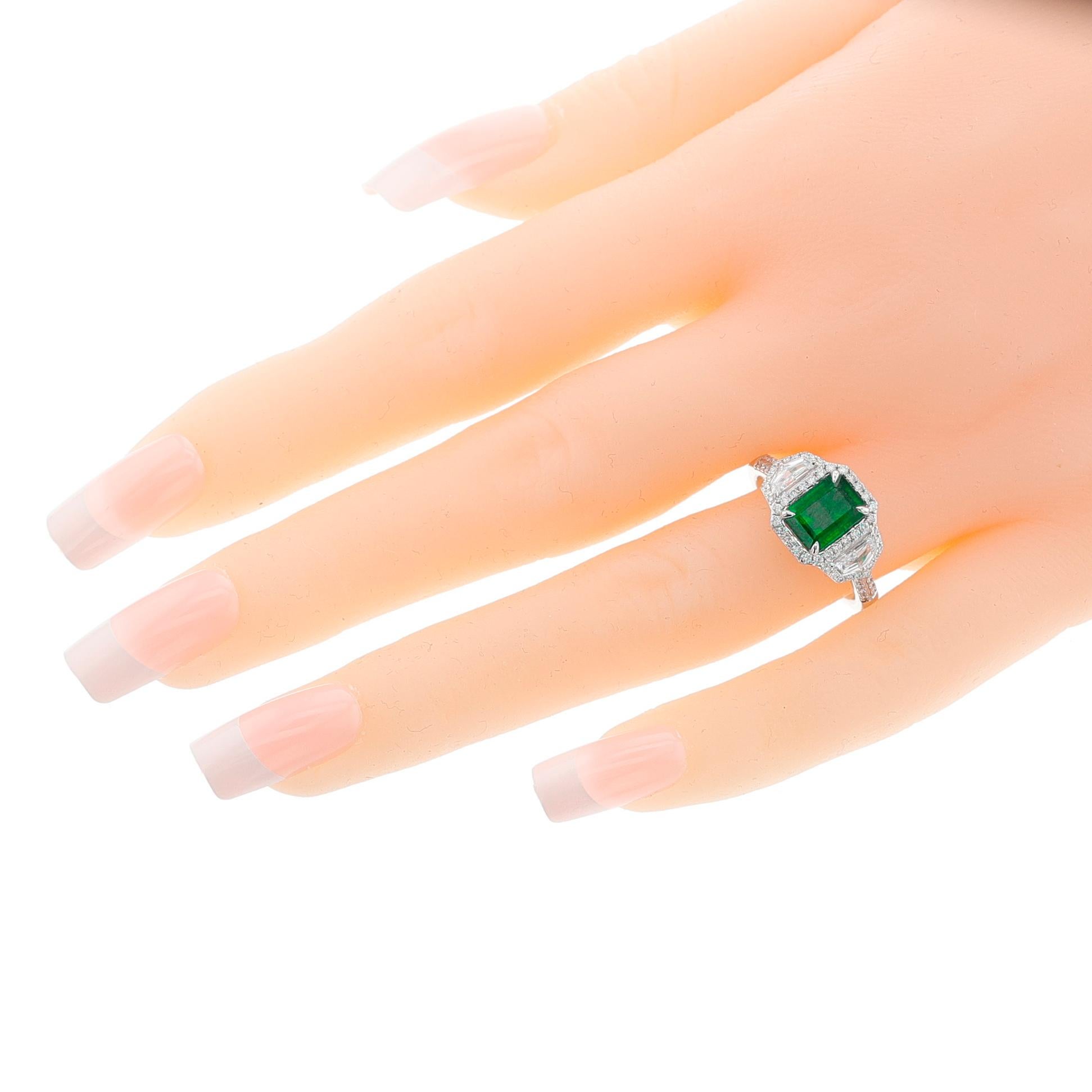 GIA Certified 1.43 carat Octagonal Step-Cut Emerald and Diamond Ring, 18k For Sale 1