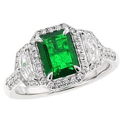Vintage GIA Certified 1.43 carat Octagonal Step-Cut Emerald and Diamond Ring, 18k