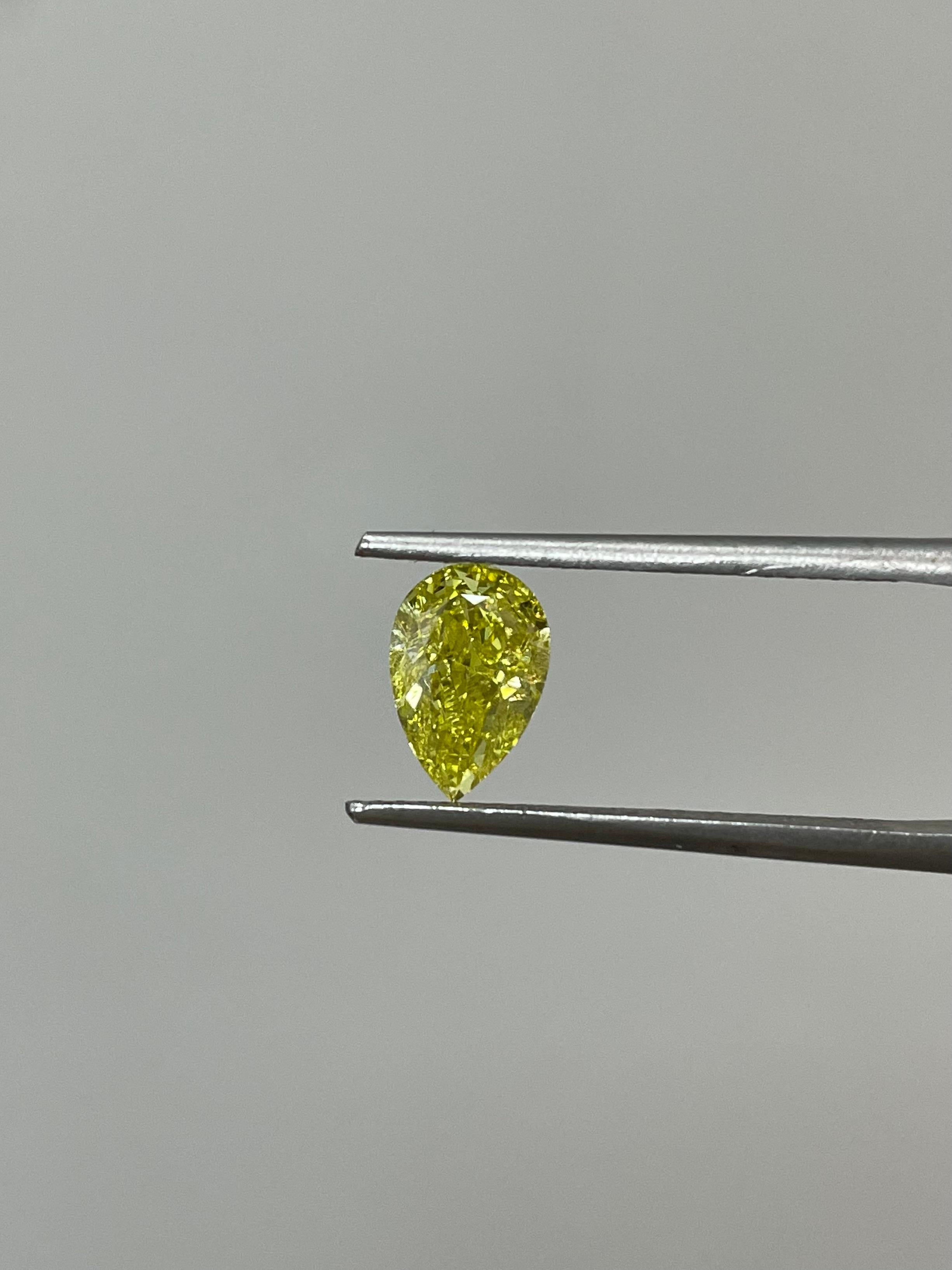 Brilliant Cut GIA Certified 1.43 Carat Pear Fancy Intense Yellow Si2 Clarity Natural Diamond For Sale
