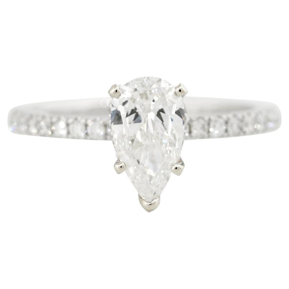 GIA Certified 1.43 Carat Pear Shaped Diamond Halo Engagement Ring 18 Karat