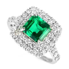 GIA Certified 1.43 CWT Natural Colombian Emerald & Diamond Ring Made in Platinum