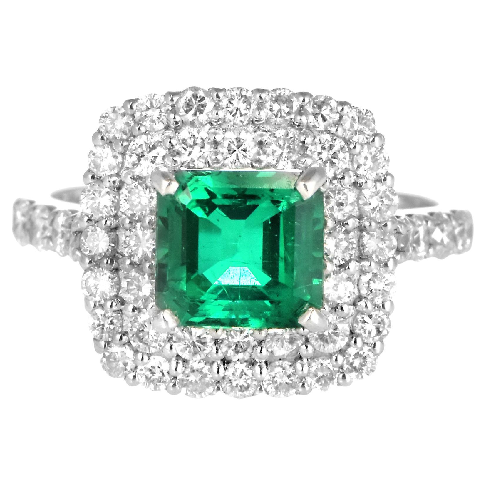 Anello con smeraldo colombiano naturale e diamante certificato GIA 1,43 CWT in platino in vendita