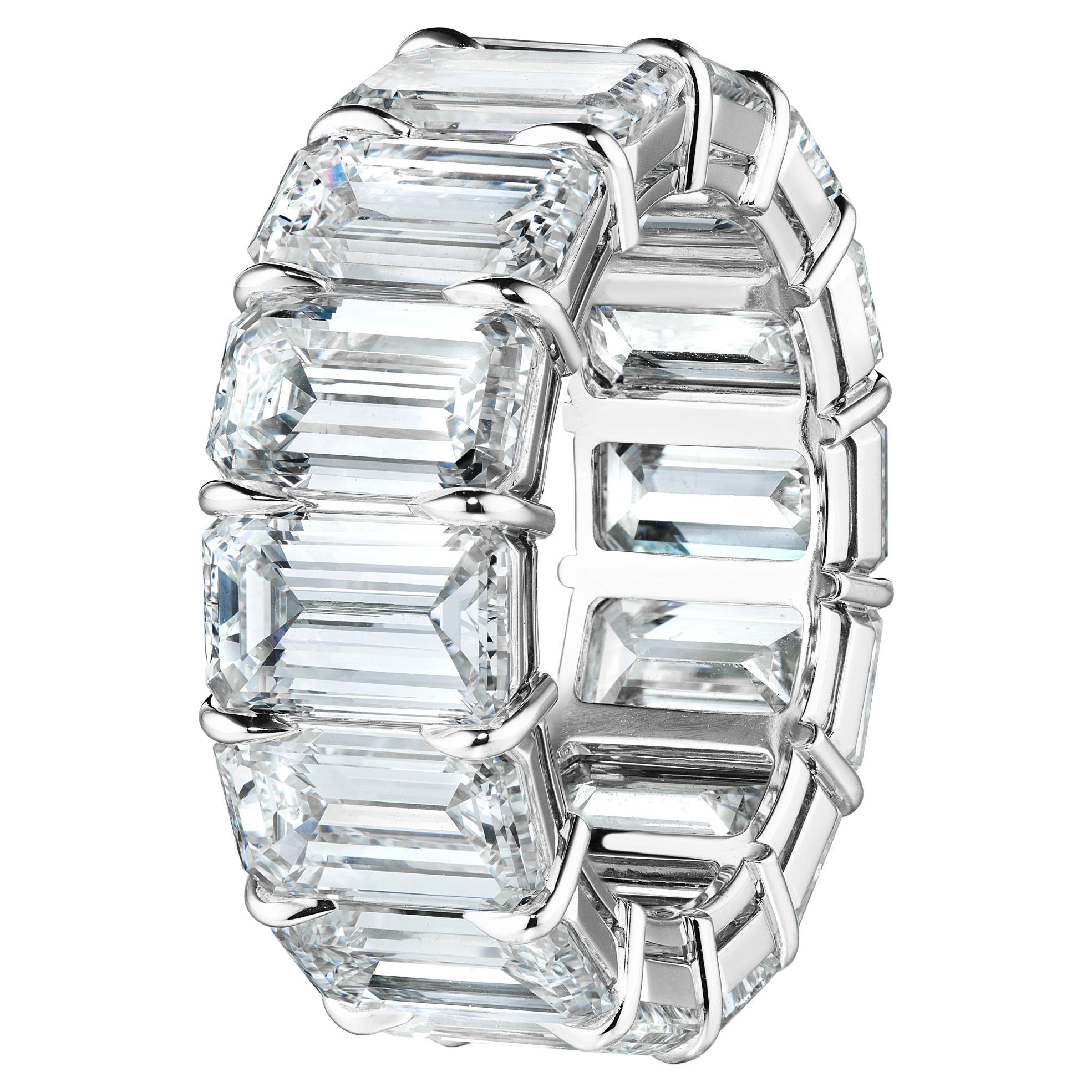 GIA Certified 14.31 Carat Emerald Cut Diamond Eternity Band Ring For Sale