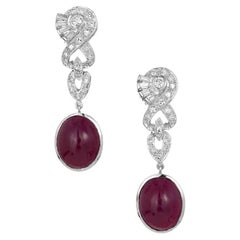 GIA Certified 14.32 Carat Oval Red Ruby Diamond Platinum Dangle Earrings