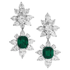GIA Certified 14.35 Ct. Green Emerald Diamonds Platinum Earrings