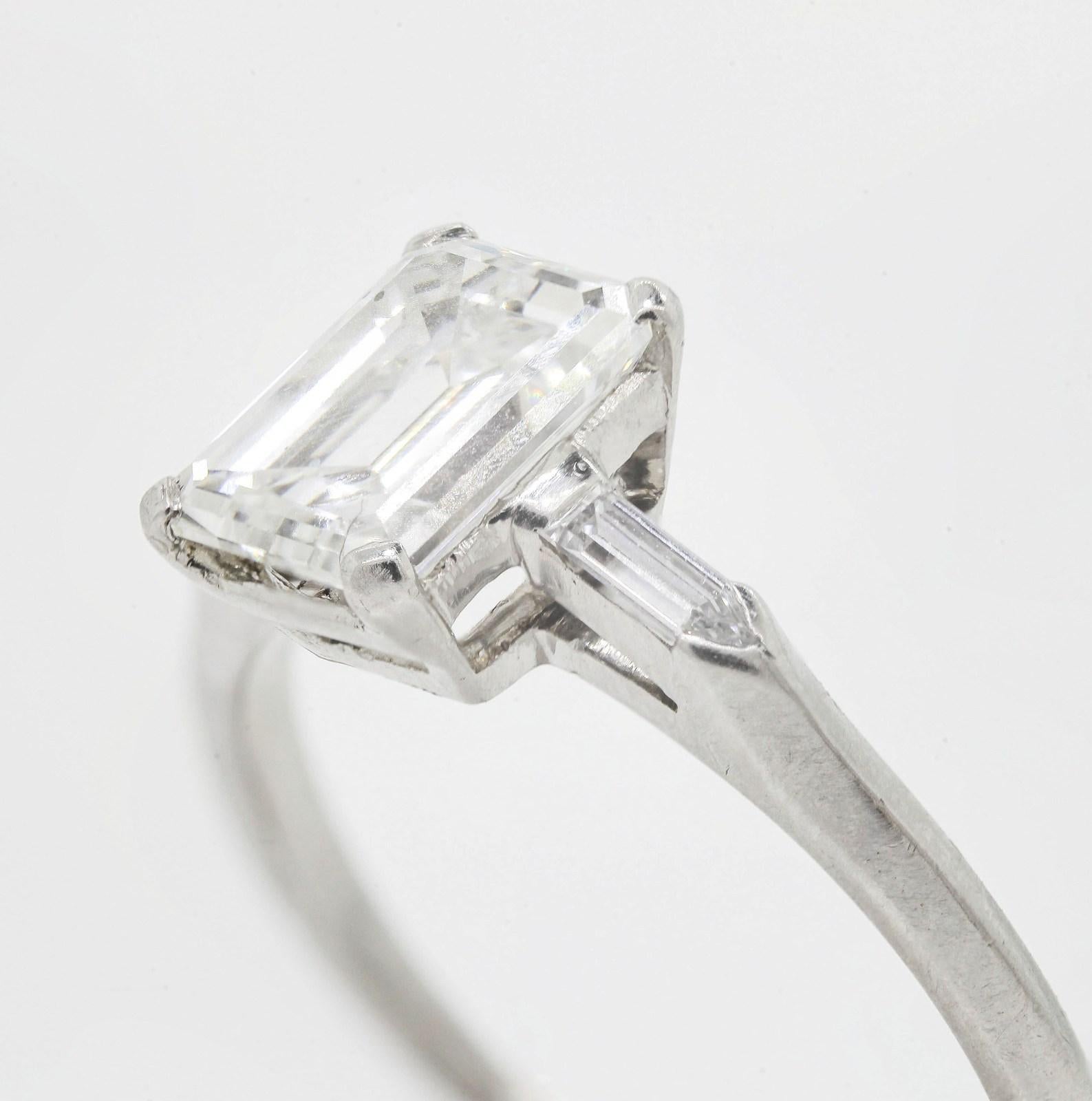 Modern GIA Certified 1.44 Carat Emerald Cut Diamond Platinum Engagement Ring