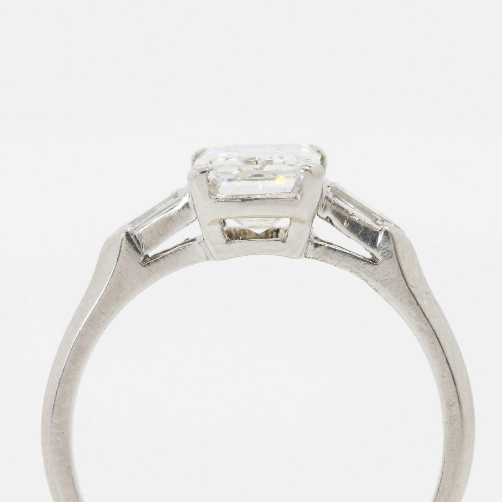 Women's GIA Certified 1.44 Carat Emerald Cut Diamond Platinum Engagement Ring