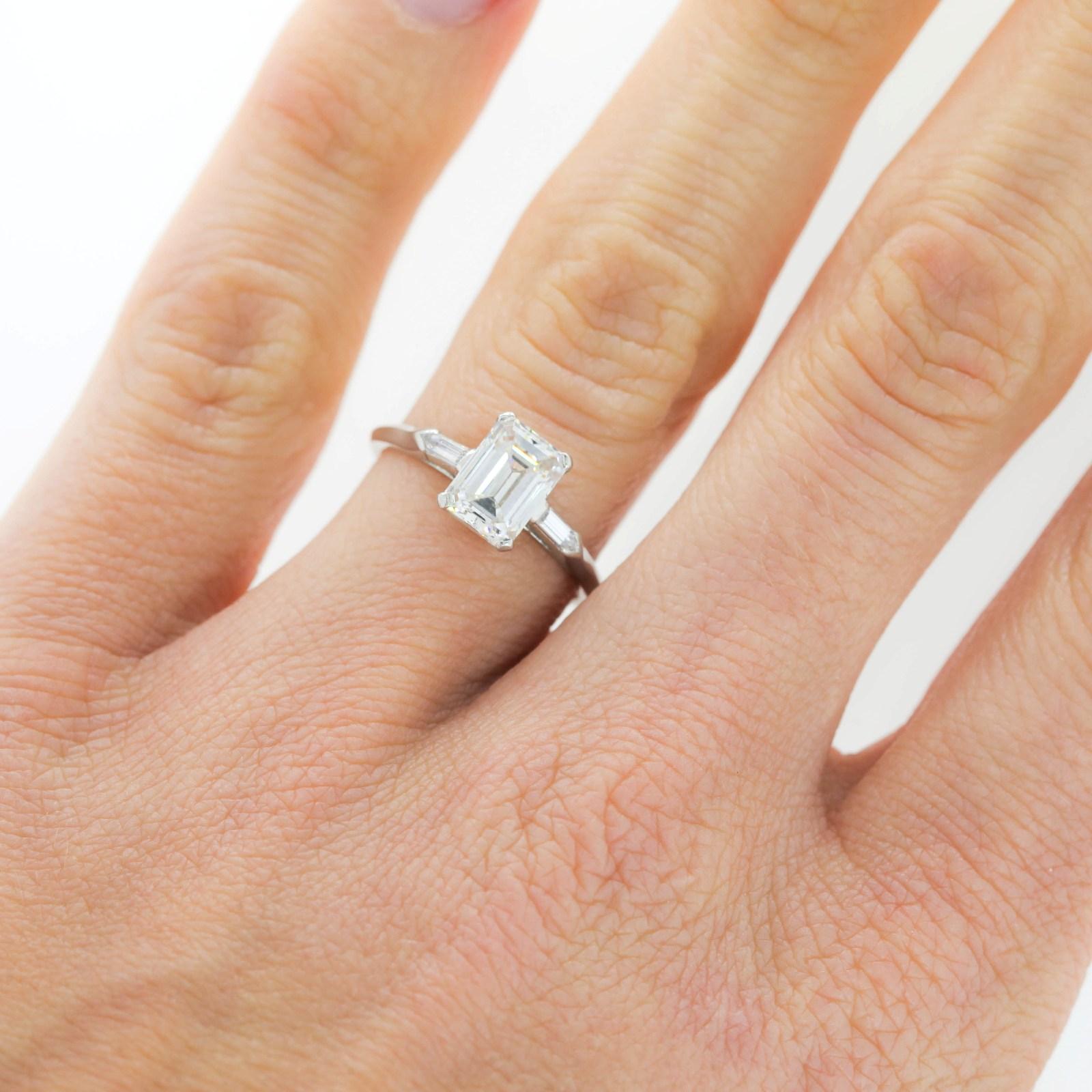 GIA Certified 1.44 Carat Emerald Cut Diamond Platinum Engagement Ring 1