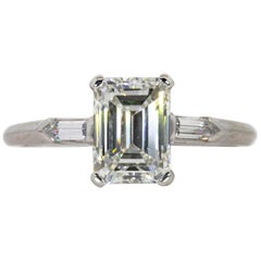 Vintage GIA Certified 1.44 Carat Emerald Cut Diamond Platinum Engagement Ring