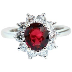 GIA Certified 1.44 Carat Natural Red Spinel .83 Carat Diamonds Ring 14kt. Fine
