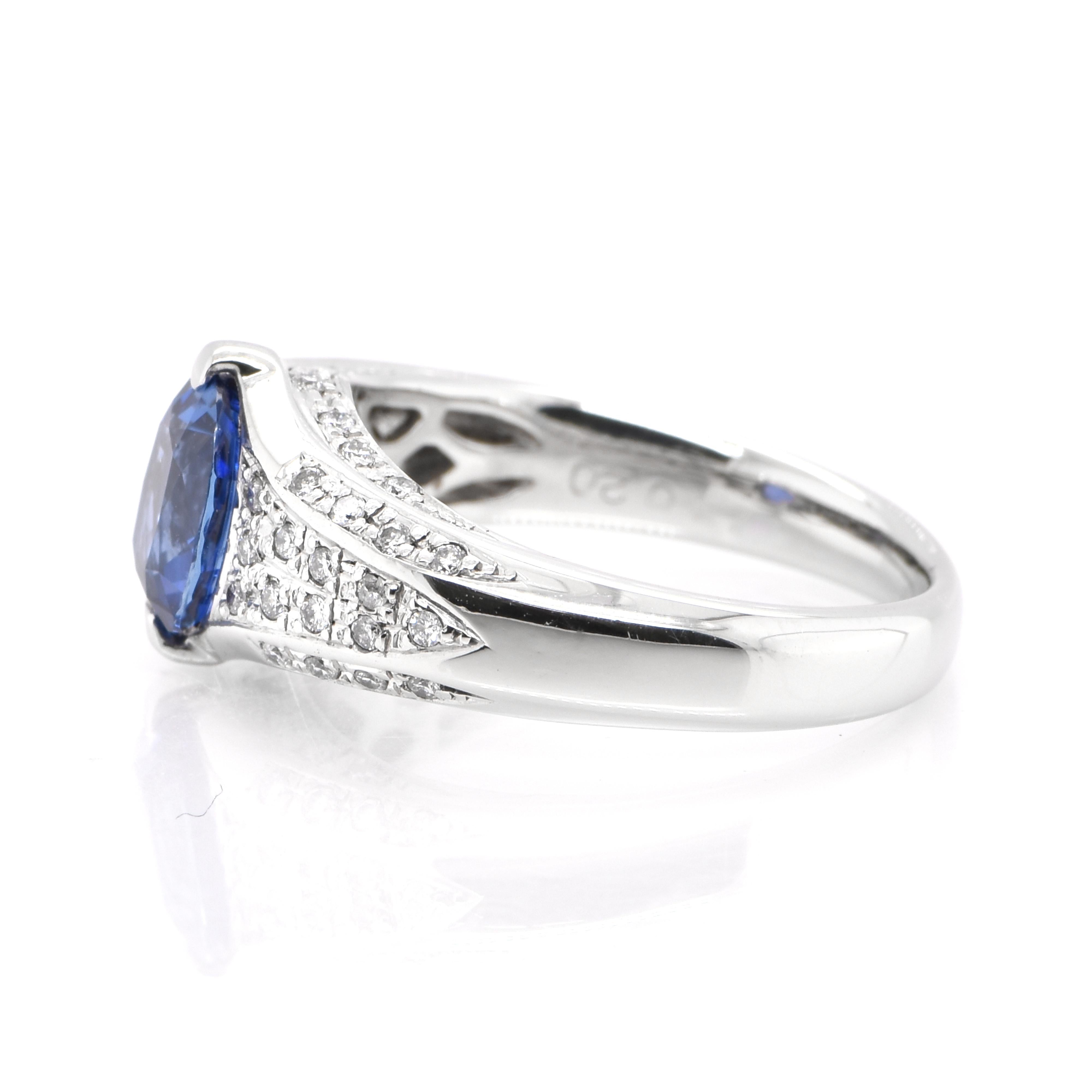 Modern GIA Certified 1.44 Carat, No Heat, Burmese Blue Sapphire Ring set in Platinum