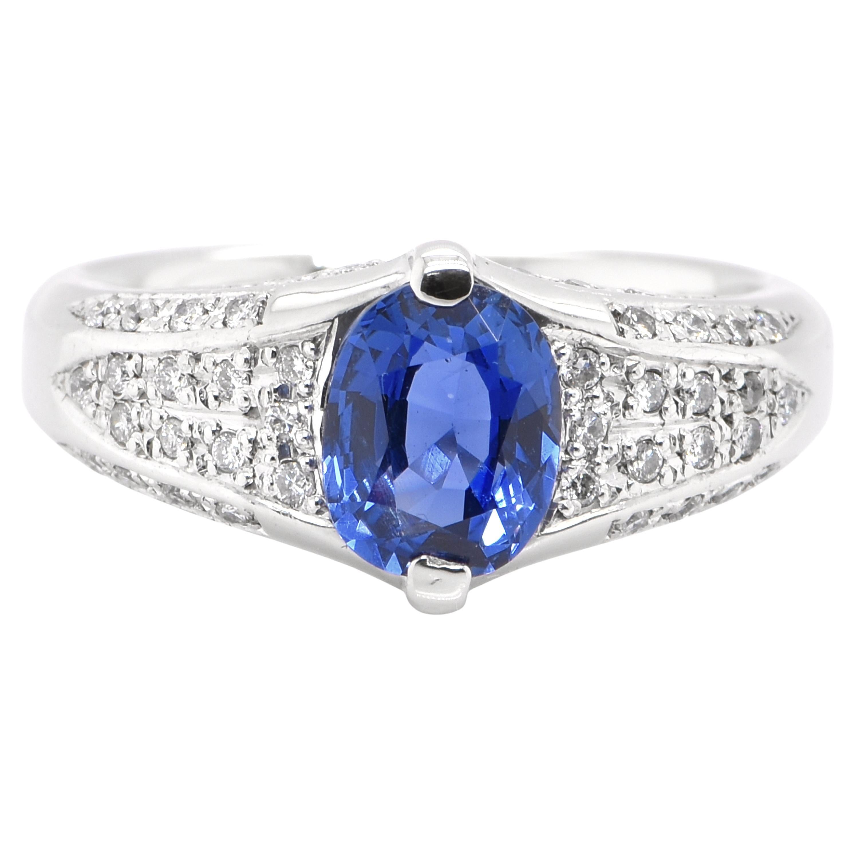 GIA Certified 1.44 Carat, No Heat, Burmese Blue Sapphire Ring set in Platinum