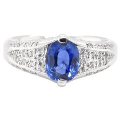 Vintage GIA Certified 1.44 Carat, No Heat, Burmese Blue Sapphire Ring set in Platinum