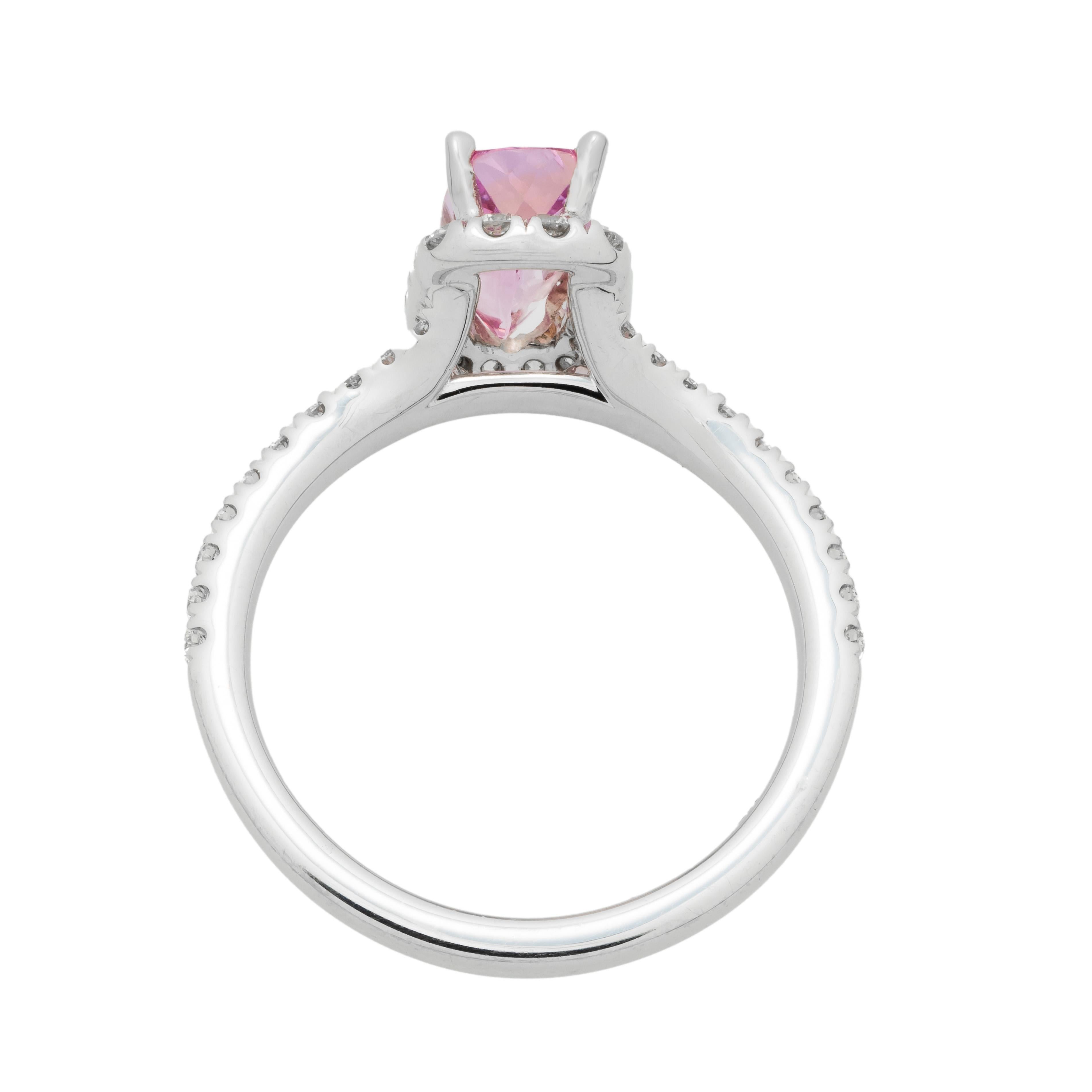 Round Cut GIA Certified 1.44 Carat Pink Topaz Diamond Halo Gold Engagement Ring For Sale