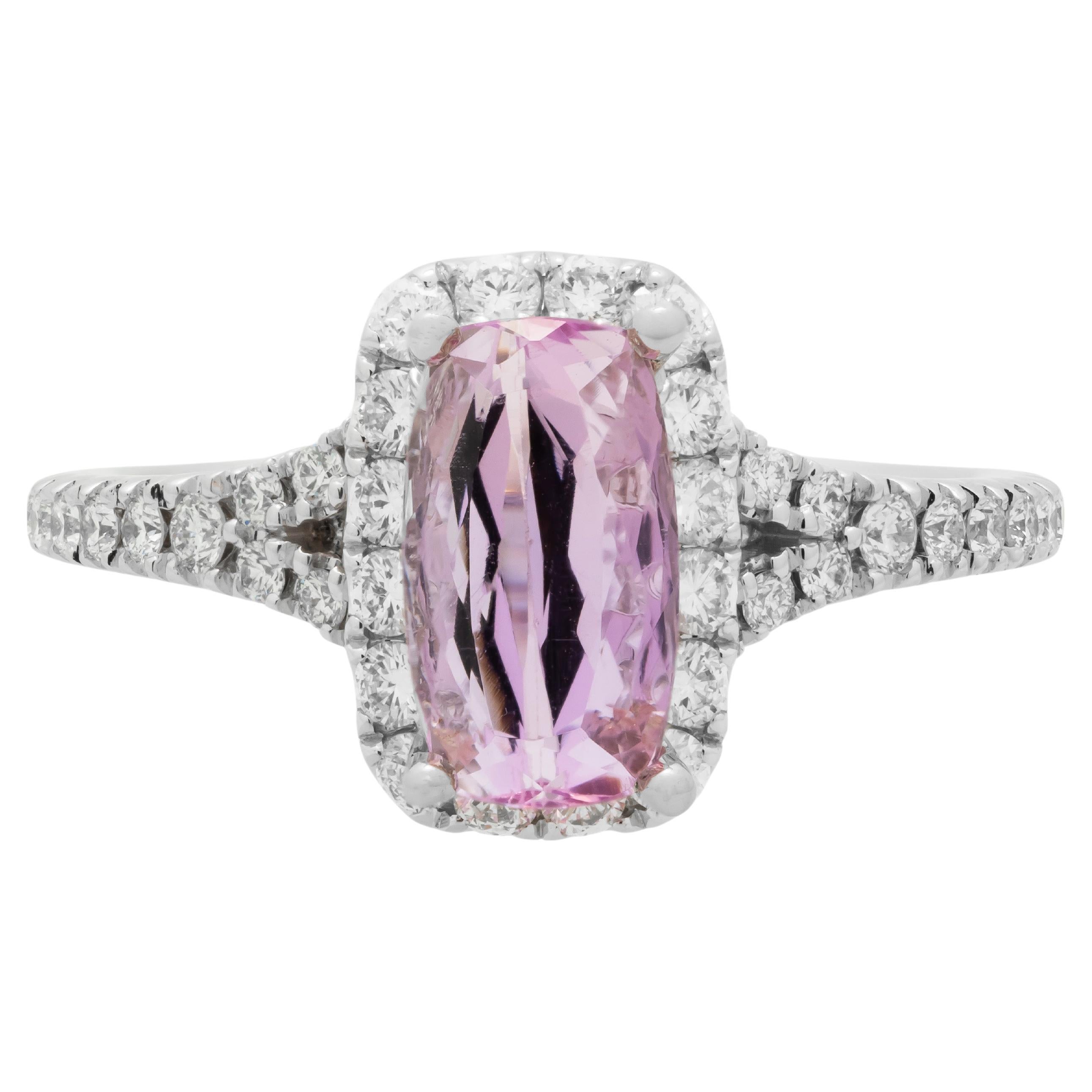 GIA Certified 1.44 Carat Pink Topaz Diamond Halo Gold Engagement Ring For Sale
