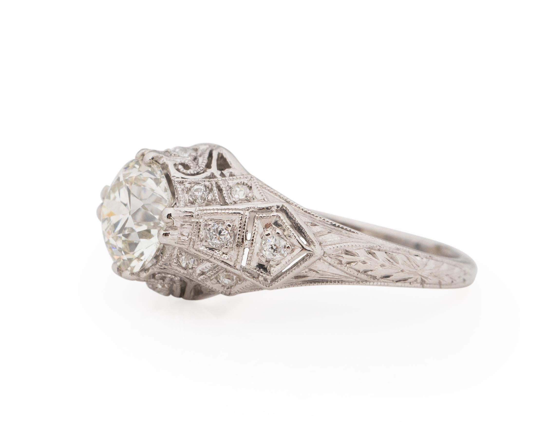 Old European Cut GIA Certified 1.45 Carat Art Deco Diamond Platinum Engagement Ring For Sale
